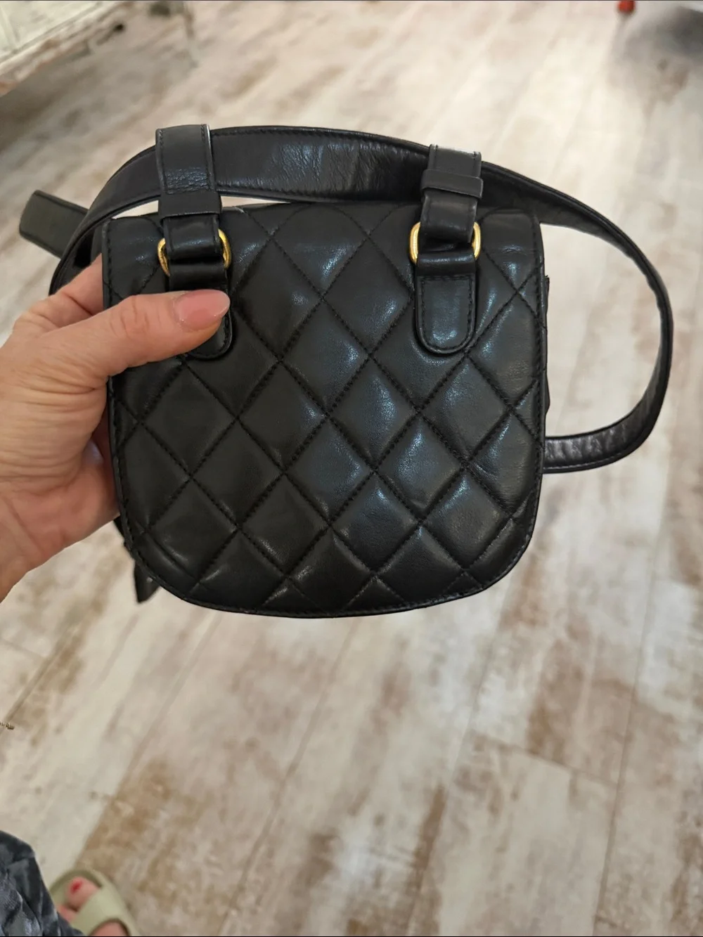 CHANEL Vintage Black Quilted Lambskin Belt Bag with Gold CC Lock